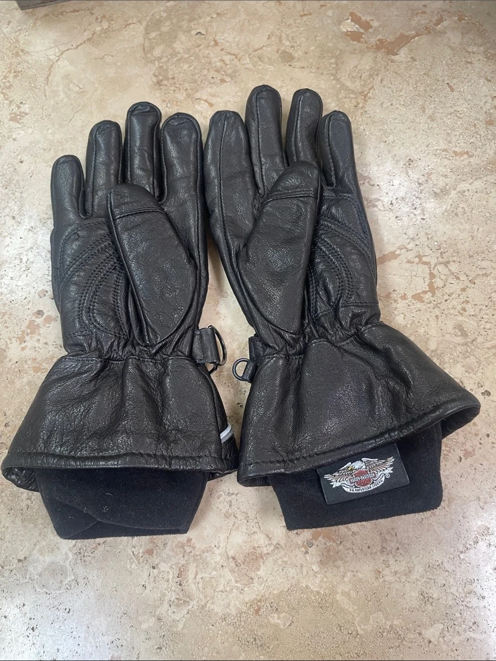 Harley-Davidson Black Leather Riding Gloves with Reflective Accents
